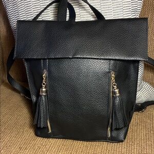 Express Black Leather Backpack with Tassels